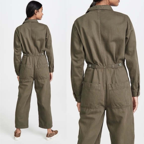 Free People Gia Long Sleeve Coverall Jumpsuit Military Army Green Size XS - Picture 2 of 14